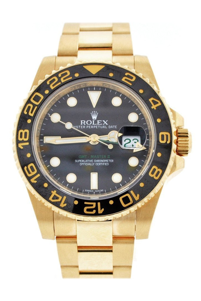 Rolex Gmt Master Ii Black Dial Bracelet 18Kt Yellow Gold Mens Watch 116718 / None Pre-Owned-Watches