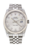 Rolex Datejust 36 Silver Diamond Dial 18K White Gold Bezel Watches 116234 Pre-Owned-Watches