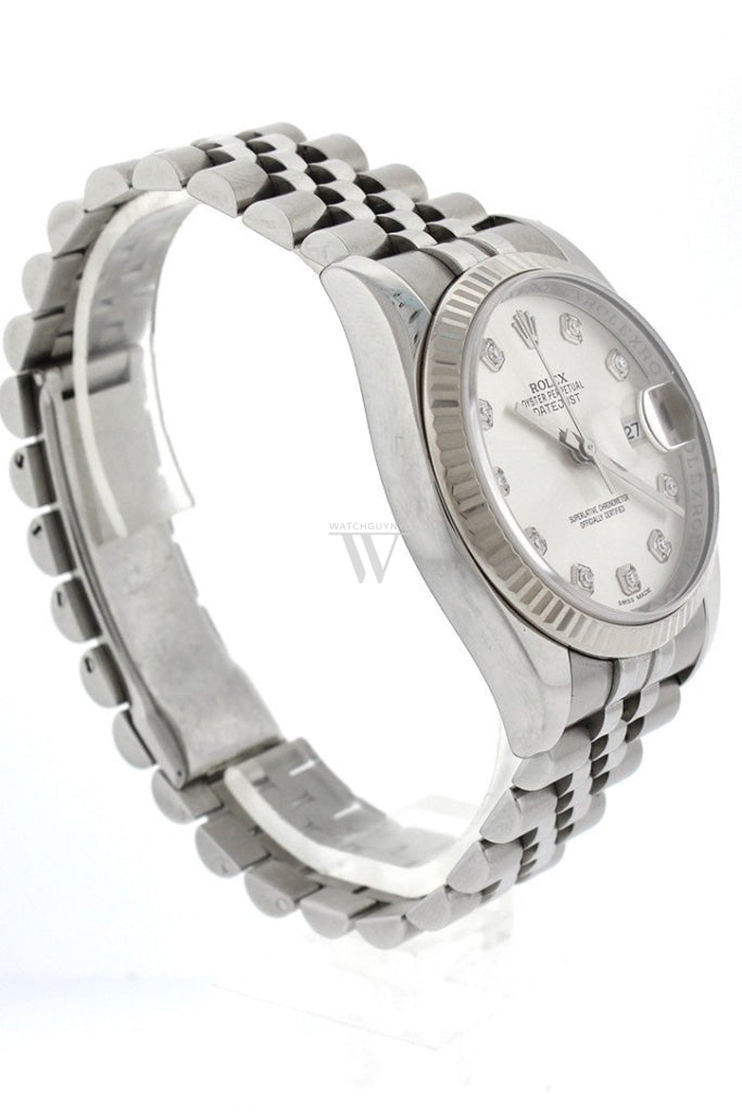 Rolex Datejust 36 Silver Diamond Dial 18K White Gold Bezel Watches 116234 Pre-Owned-Watches