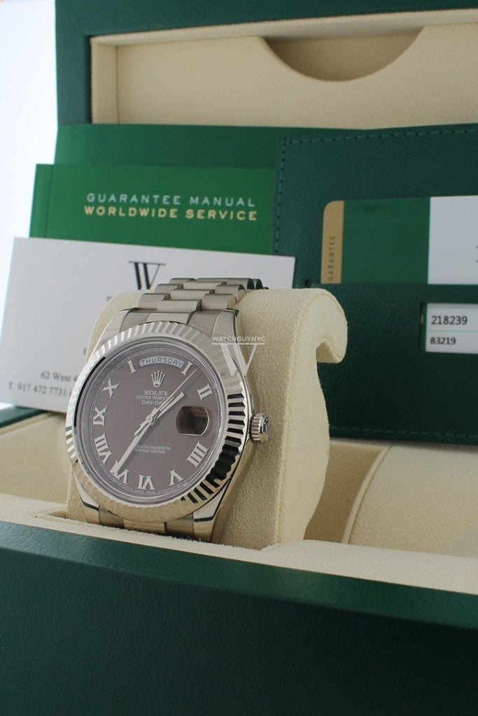 Rolex Day-Date Ii 41Mm President White Gold Chocolate Dial Mens Watch 218239 Pre-Owned-Watches