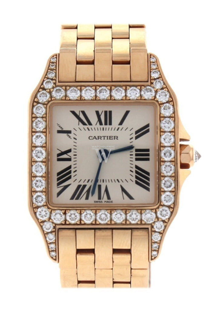 Cartier Santos Demoiselle 18Kt Rose Gold Diamond Large Ladies Watch Silver / None Pre-Owned-Watches