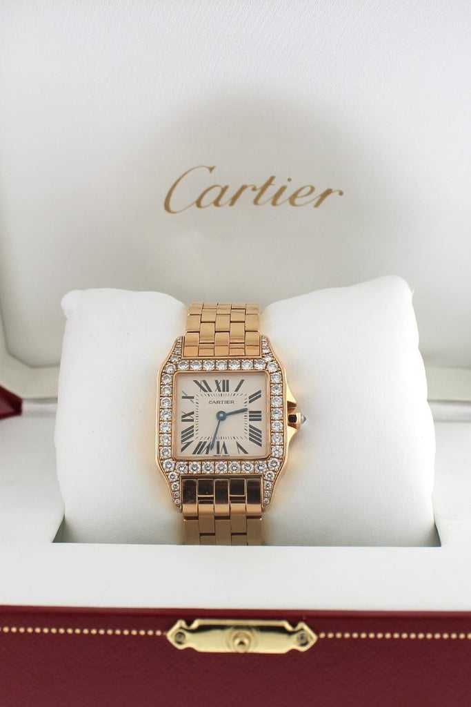 Cartier Santos Demoiselle 18Kt Rose Gold Diamond Large Ladies Watch Pre-Owned-Watches