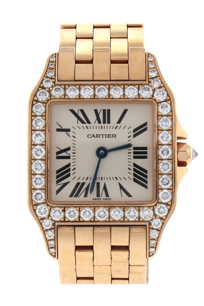 Cartier Santos Demoiselle 18Kt Rose Gold Diamond Large Ladies Watch Silver / None Pre-Owned-Watches