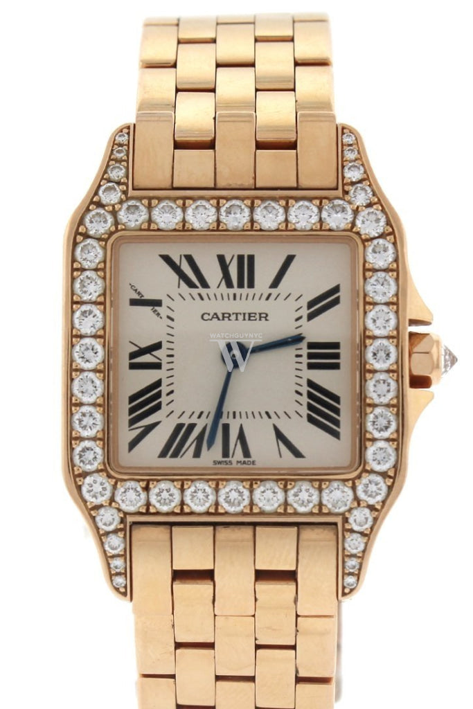 Cartier Santos Demoiselle 18Kt Rose Gold Diamond Large Ladies Watch Pre-Owned-Watches