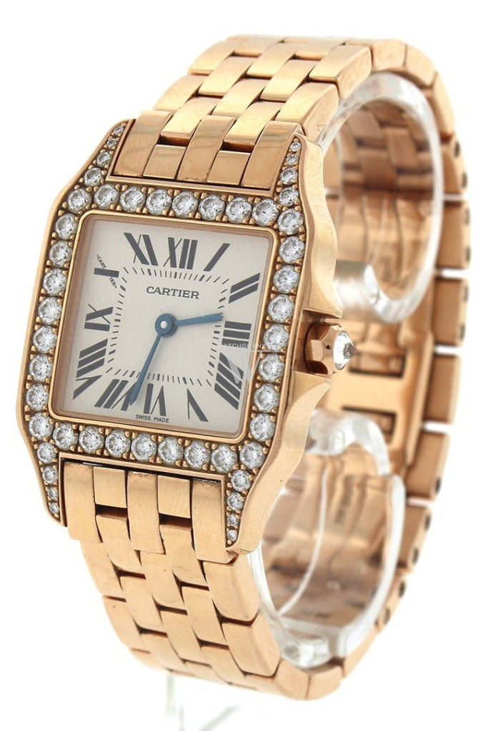 Cartier Santos Demoiselle 18Kt Rose Gold Diamond Large Ladies Watch Pre-Owned-Watches