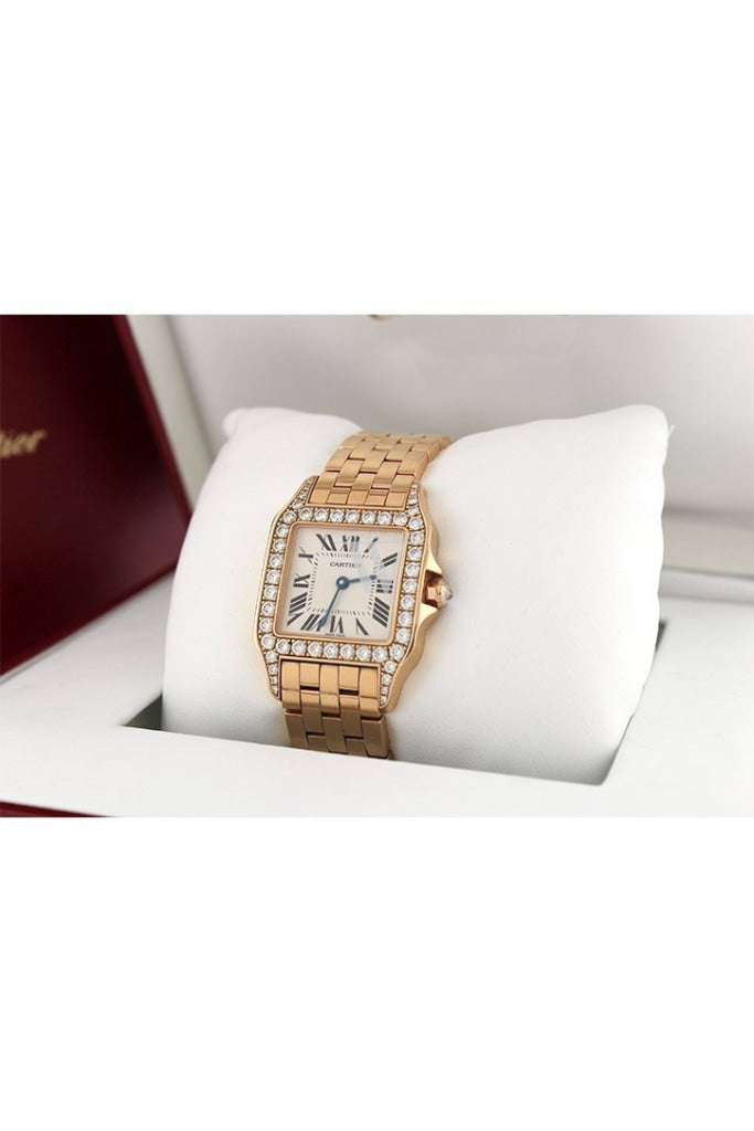 Cartier Santos Demoiselle 18Kt Rose Gold Diamond Large Ladies Watch Pre-Owned-Watches