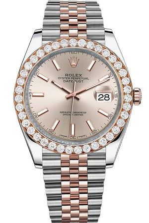Rolex Custom Diamond Bezel Datejust 41Mm Two Tone Rose Gold Jubilee Mens Watch 126331 Sundust / Si