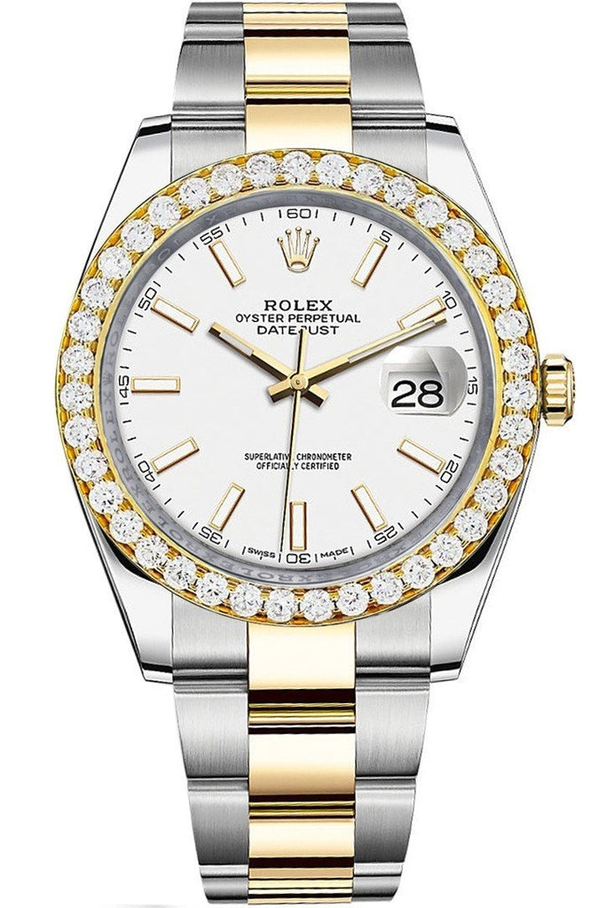 Rolex Custom Diamond Bezel Datejust 41Mm White Dial Two Tone Oyster Mens Watch 126333 / Si None