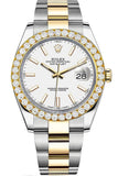 Rolex Custom Diamond Bezel Datejust 41mm White Dial Two Tone Oyster Men's Watch 126333