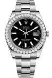 Rolex Custom Diamond Bezel Datejust 41Mm Black Dial Steel Oyster Mens Watch 116300 / Si None