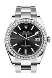 Rolex Custom Diamond Bezel Datejust 41Mm Black Dial Steel Oyster Mens Watch 126300 / Si None