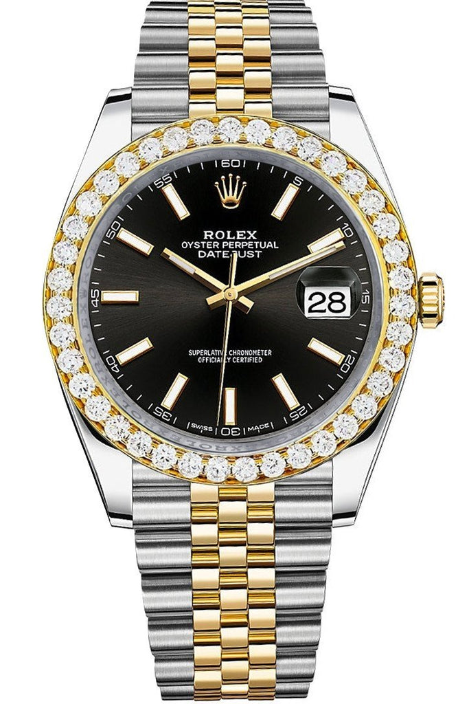 Rolex Custom Diamond Bezel Datejust 41Mm Black Dial Two Tone Jubilee Mens Watch 126333 / Si None