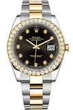 Rolex Custom Diamond Bezel Datejust 41Mm Black Set With Dial Two Tone Oyster Mens Watch 126333 / Si
