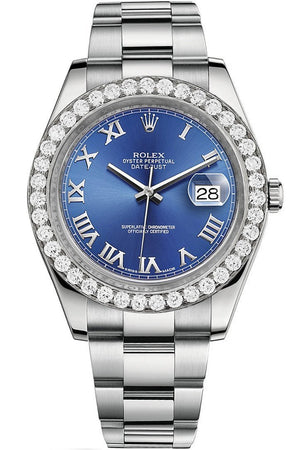 Rolex Custom Diamond Bezel Datejust 41Mm Blue Azzurro Dial Steel Oyster Mens Watch 116300 / Si None