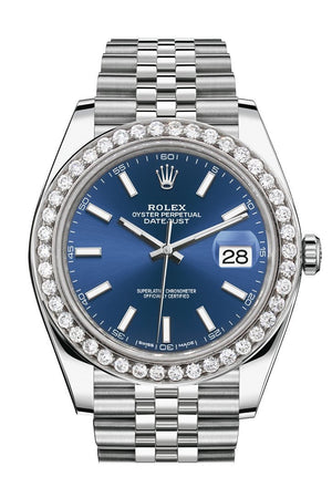 Rolex Custom Diamond Bezel Datejust 41Mm Blue Dial Steel Jubilee Mens Watch 126300 / Si None