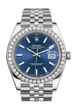 Rolex Custom Diamond Bezel Datejust 41mm Blue Dial Steel Jubilee Men's Watch 126300