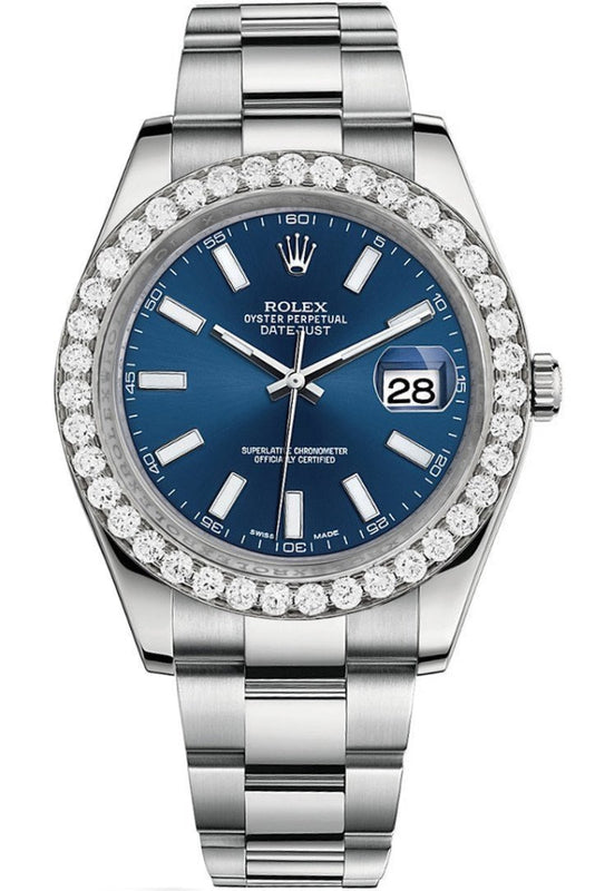 Rolex Custom Diamond Bezel Datejust 41 Steel Men 116300 WatchGuyNYC