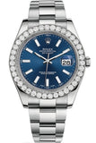 Rolex Custom Diamond Bezel Datejust 41Mm Blue Dial Steel Oyster Mens Watch 116300 / Si None