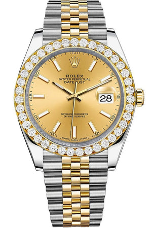 Rolex Custom Diamond Bezel Datejust 41Mm Champagne Dial Two Tone Jubilee Mens Watch 126333 / Si None