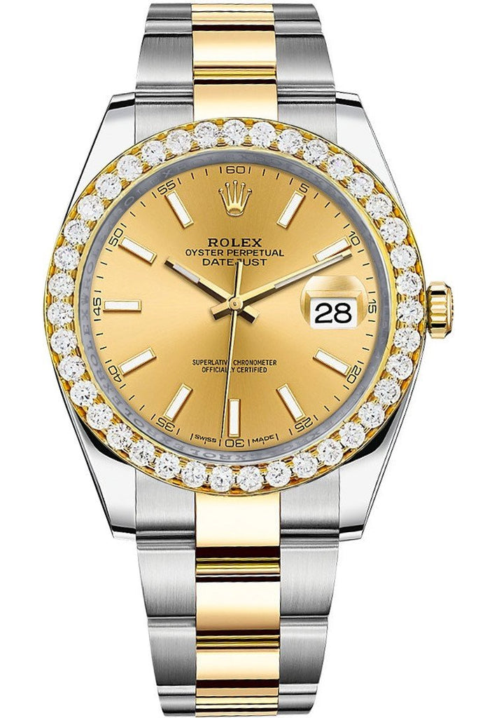 Rolex Custom Diamond Bezel Datejust 41Mm Champagne Dial Two Tone Oyster Mens Watch 126333 / Si None