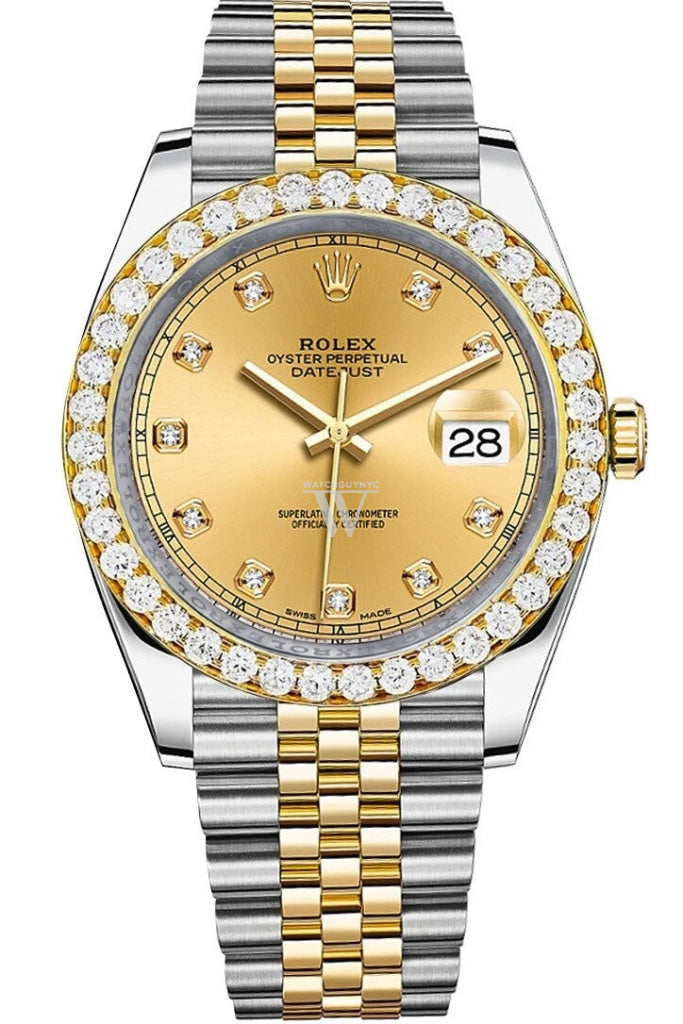 Rolex Custom Diamond Bezel Datejust 41 Steel Men 126333 WatchGuyNYC Champagne Vs None
