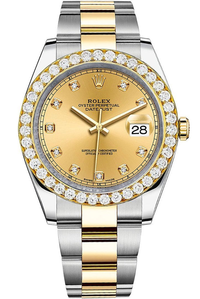 Rolex Custom Diamond Bezel Datejust 41Mm Champagne Set With Dial Two Tone Oyster Mens Watch 126333 /