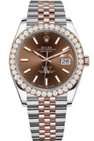 Rolex Custom Diamond Bezel Datejust 41Mm Chocolate Dial Two Tone Rose Gold Jubilee Mens Watch 126331