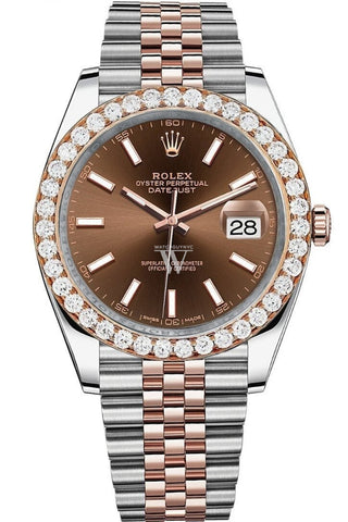 Rolex Custom Diamond Bezel Datejust 41 Rose Gold Men s 126331 WatchGuyNYC Chocolate Si None