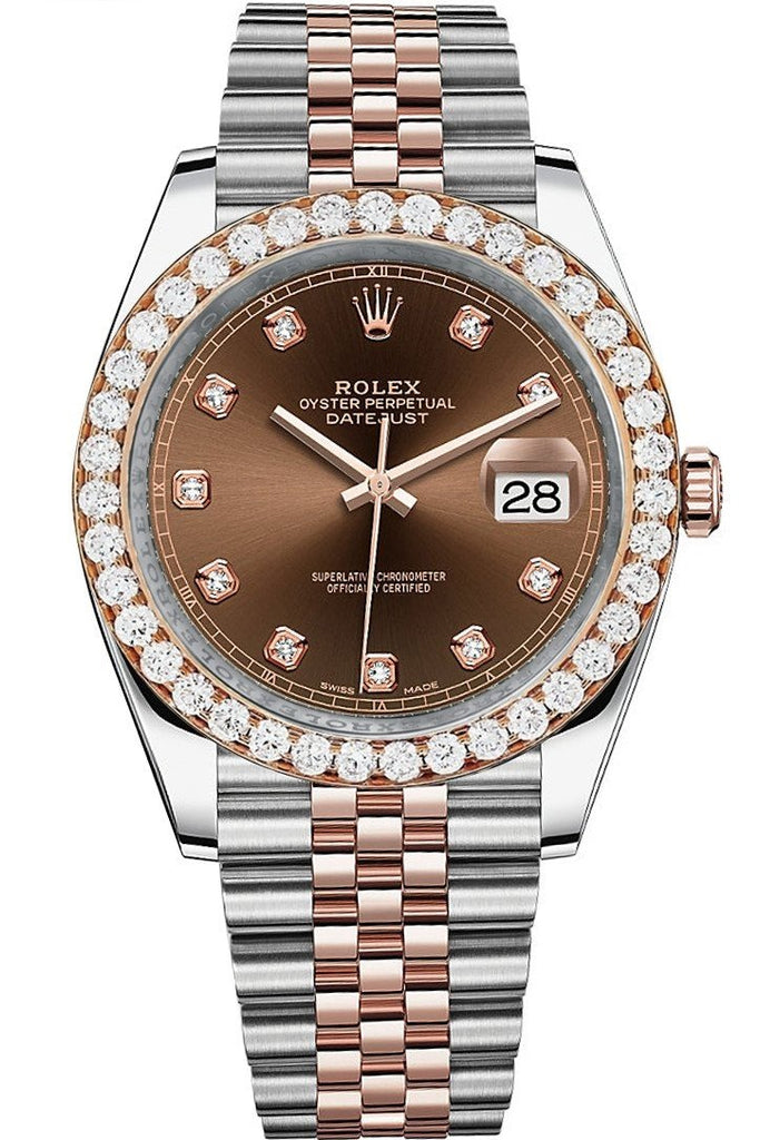 Rolex Custom Diamond Bezel Datejust 41Mm Chocolate Set With Dial Two Tone Jubilee Mens Watch 126331