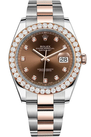 Rolex Custom Diamond Bezel Datejust 41Mm Chocolate Set With Dial Two Tone Oyster Mens Watch 126331 /