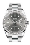 Rolex Custom Diamond Bezel Datejust 41mm Dark Rhodium Dial Steel Oyster Men's Watch 126300
