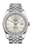 Rolex Custom Diamond Bezel Datejust 41mm Silver Dial Steel Jubilee Men's Watch 126300