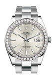Rolex Custom Diamond Bezel Datejust 41mm Silver Dial Steel Oyster Men's Watch 126300