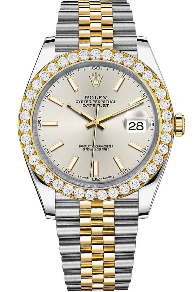 Rolex Custom Diamond Bezel Datejust 41Mm Silver Dial Two Tone Jubilee Mens Watch 126333 / Si None