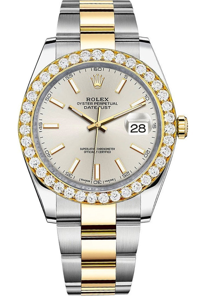 Rolex Custom Diamond Bezel Datejust 41Mm Silver Dial Two Tone Oyster Mens Watch 126333 / Si None