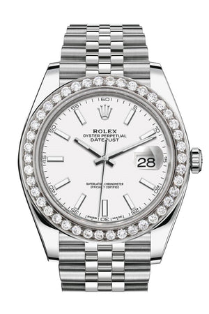 Rolex Custom Diamond Bezel Datejust 41Mm White Dial Steel Jubilee Mens Watch 126300 / Si None