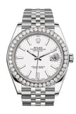 Rolex Custom Diamond Bezel Datejust 41mm White Dial Steel Jubilee Men's Watch 126300