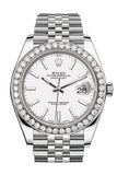 Rolex Custom Diamond Bezel Datejust 41Mm White Dial Steel Jubilee Mens Watch 126300 / Si None