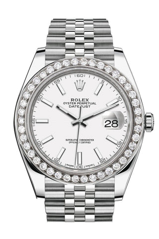 Rolex Custom Diamond Bezel Datejust 41Mm White Dial Steel Jubilee Mens Watch 126300 / Si None