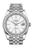 Rolex Custom Diamond Bezel Datejust 41Mm White Dial Steel Jubilee Mens Watch 126300 / Si None