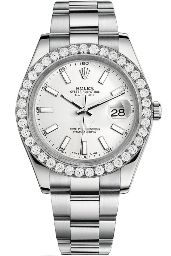 Rolex Custom Diamond Bezel Datejust 41 Steel Men 116300 WatchGuyNYC