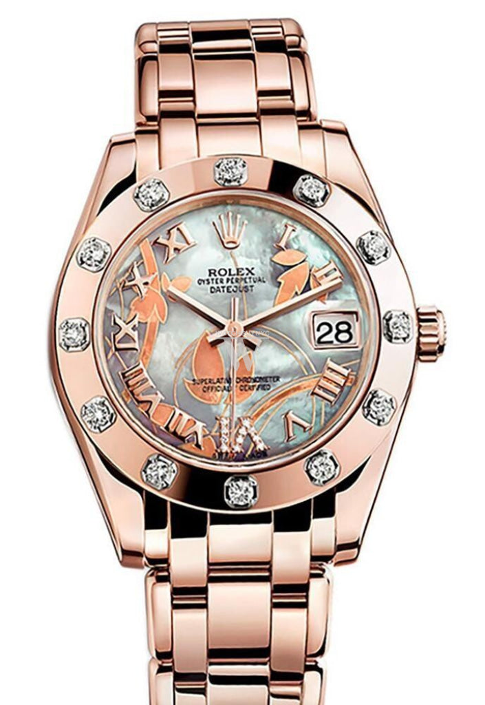 Rolex 81315 Pearlmaster 34 Goldust Dream Roman Diamonds VI Dial Rose Gold WatchGuyNYC