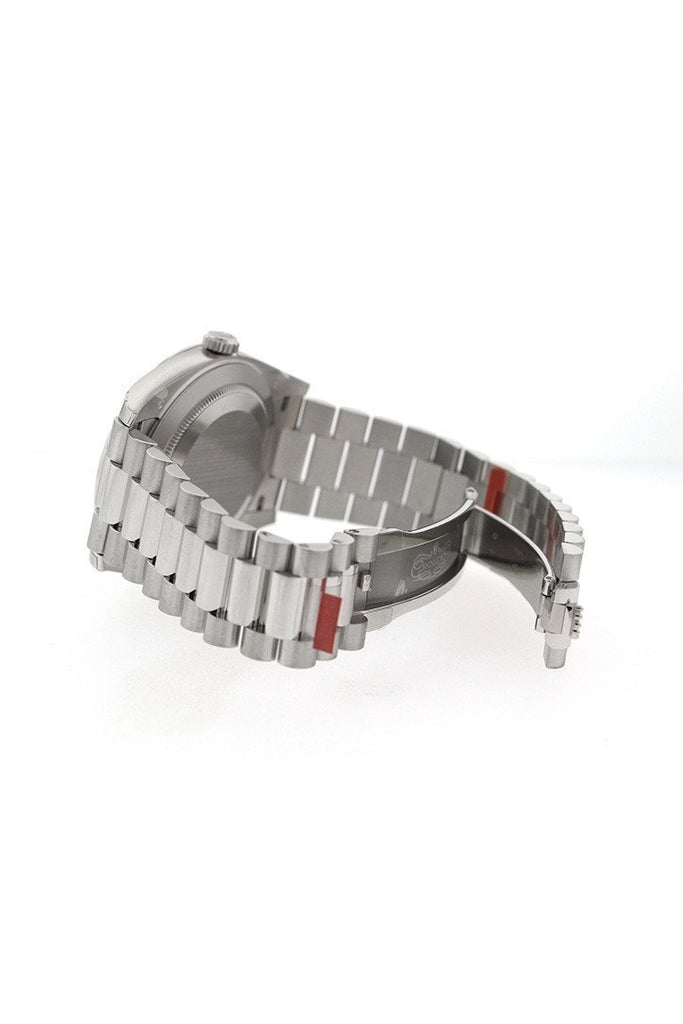 Rolex Day-Date 40 Silver Baguette Diamond Dial Dome Bezel Platinum President Automatic Mens Watch