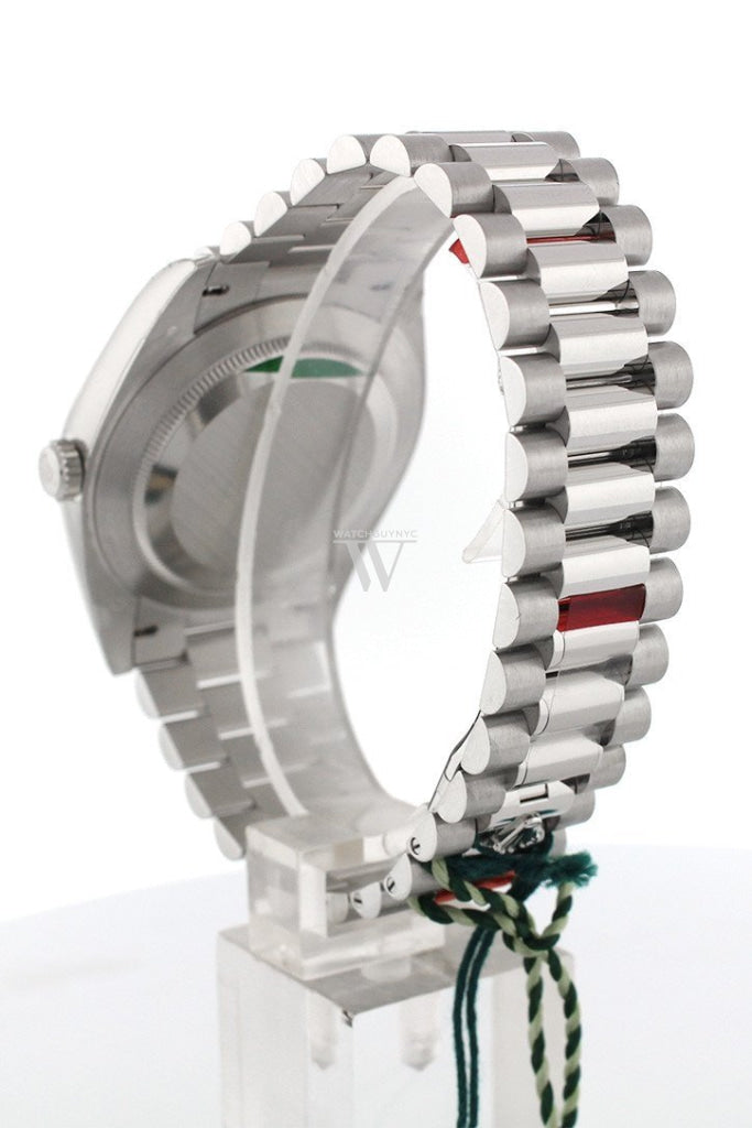 Rolex Day-Date 40 Ice Blue Baguette Diamond Dial Dome Bezel Platinum President Automatic Mens Watch