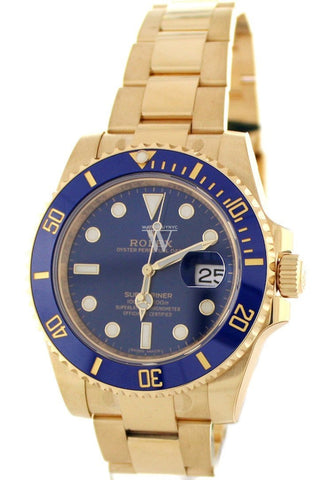 Rolex Submariner Date 40 Blue Dial 18K Yellow Gold Mens Watch 116618