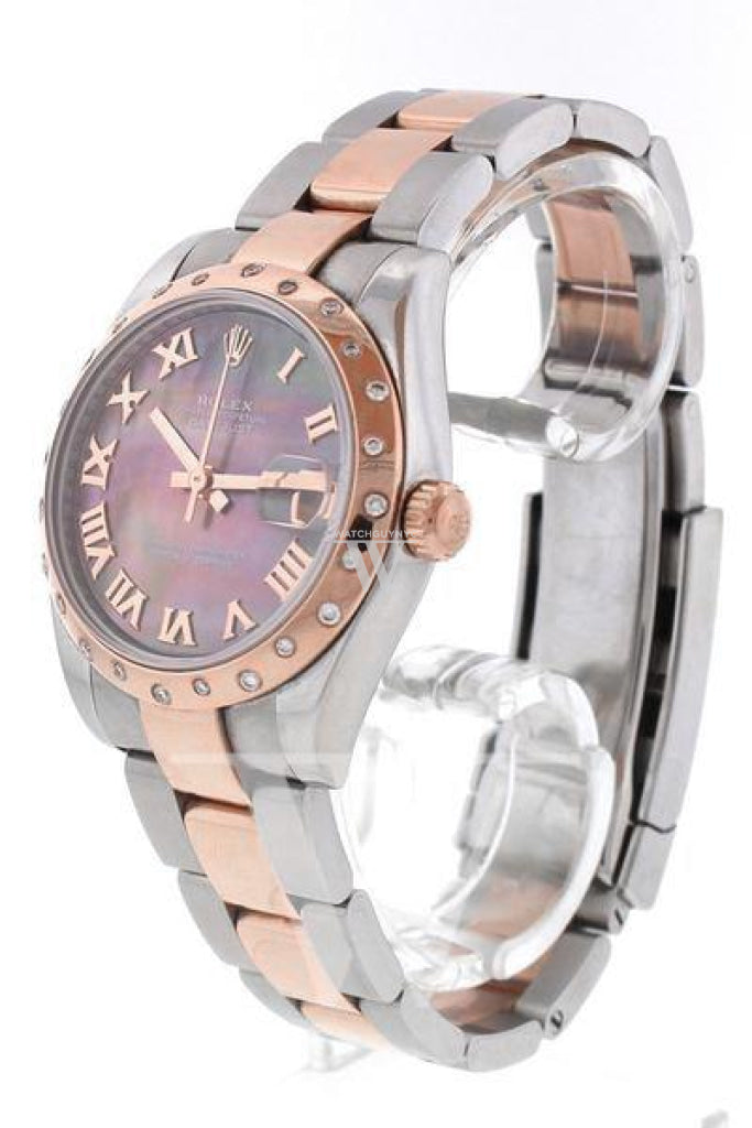 Rolex Datejust 31 Black Mother Of Pearl Roman Dial Diamond Bezel 18K Rose Gold Two Tone Ladies Watch