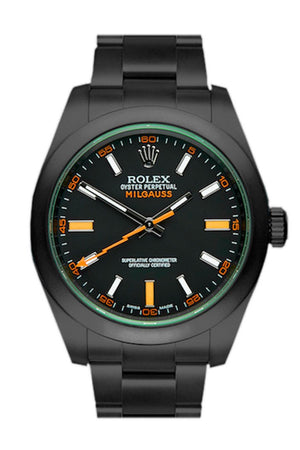 Rolex Black-Pvd Milgauss Black Dial Domed Bezel Green Crystal Boc Coating Oyster Bracelet Unisex