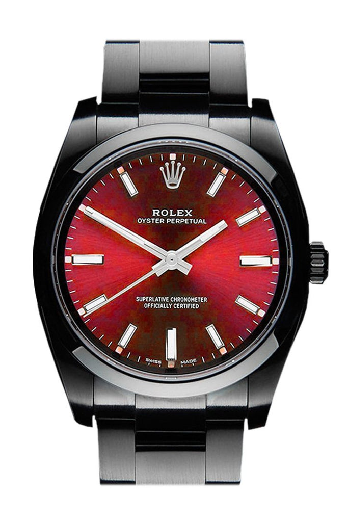 Rolex Black-Pvd Oyster Perpetual Red Dial Stainless Steel Black Boc Coating Mens Watch 114300 Pvd