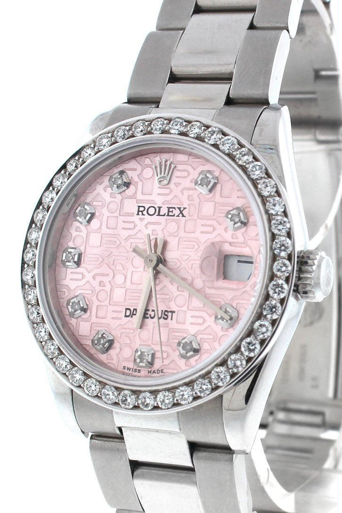 Rolex Custom Datejust 31Mn 18K White Gold Diamond Bezel Ladies Watch 178274 Watches